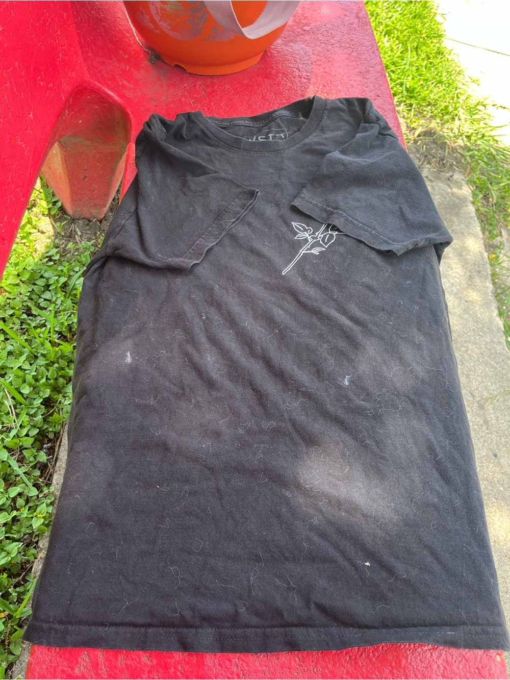 Black Kids Short-Sleeve Tee with White Rose Chest Graphic